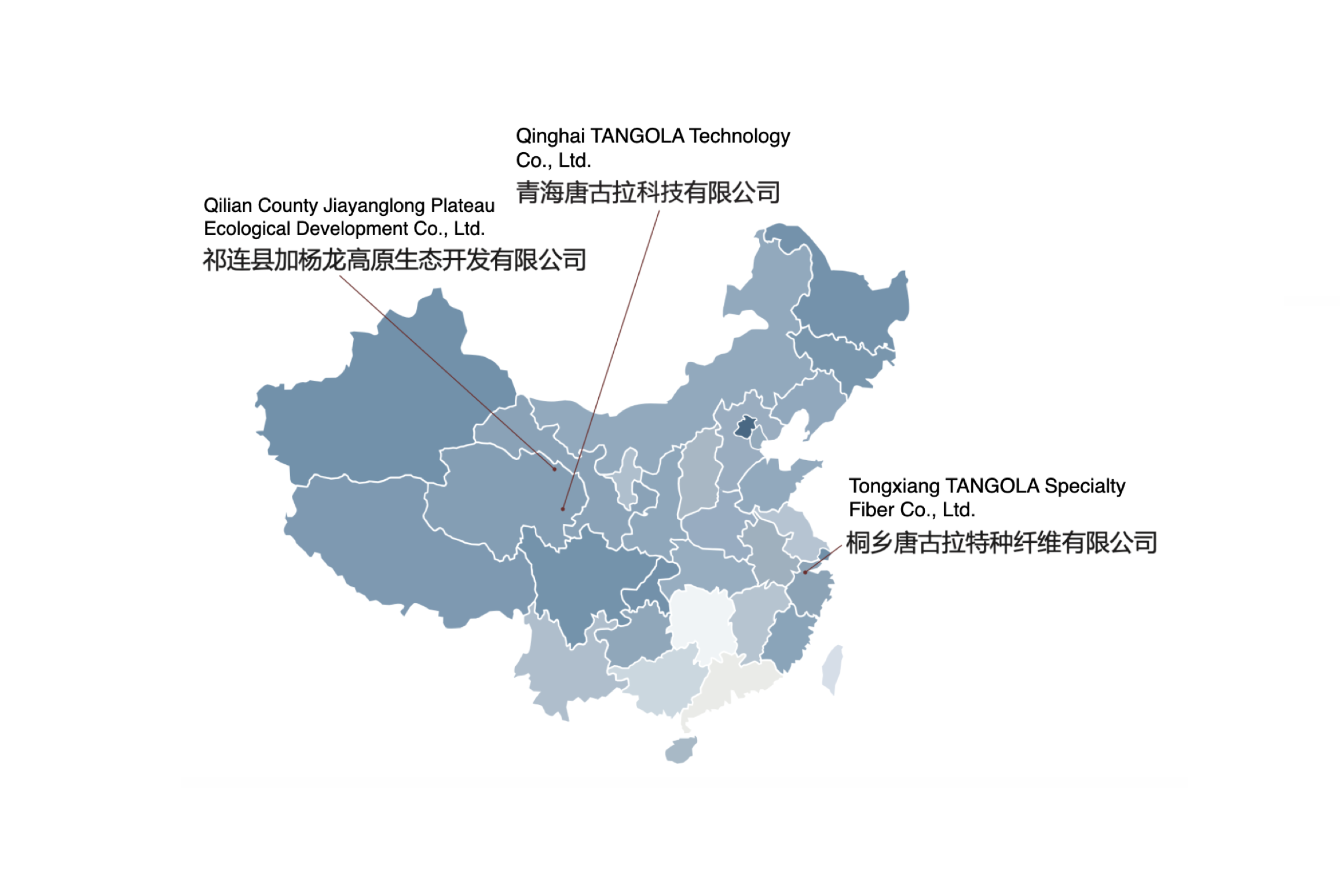 Map of China showing Tangola locations